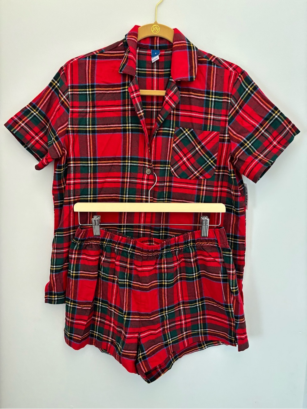 Old Navy Christmas tartan sleeping set pajamas pj shorts and top NWT Small